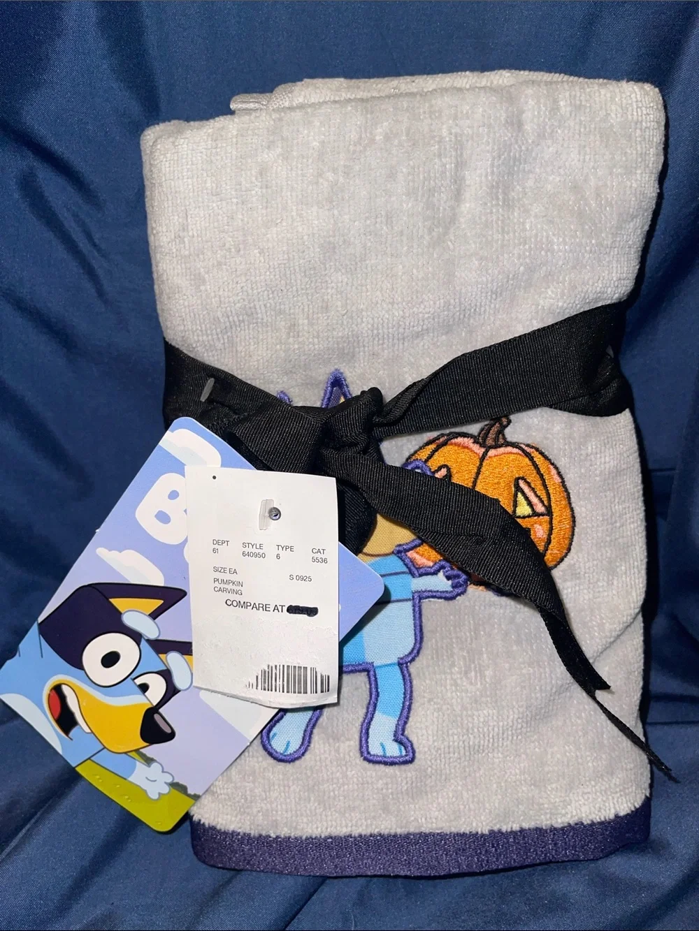 Bluey Hand Towels - Grey & Blue with Bluey and Pumpkin